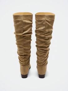 Maija Women's Fashionable Khaki Color Low Heel Over-The-Knee Boots - Khaki - View 3