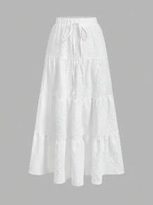 SHEIN EZwear 女士休闲度假多层蛋糕裙，适合夏季，适合度假 - 白色 - 查看 5