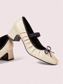 CUCCOO DOLLMOD Damen Silber Mary Jane High Heel Pumps, quadratische Spitze & Absatz, Vintage Schulstil, Schnallenverschluss - Beige - Übersicht 2