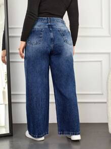 EURMUSE Jeans droits en coton 100% pour femmes en grandes tailles - Jean bleu - Voir 2