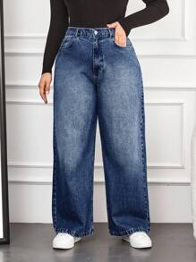 EURMUSE Jeans droits en coton 100% pour femmes en grandes tailles - Jean bleu - Voir 4