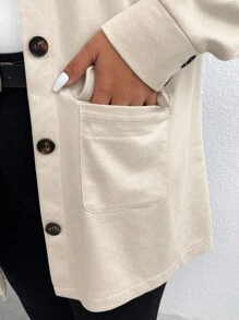 EMERY ROSE Höst Plus Size Dam Casual Enfärgad Multi Pocket Jacka, Dam Höst- och Vinter Casual Knapp Framficka Normal Ärm Krage Lös Aprikos Enfärgad Damkappa - Beige - Visa 7