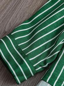 Linhara Plus Size Women Striped Long Sleeve Casual Shirt, Autumn Fall Cloth For Women - Dark Green - View 5