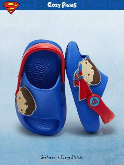 SUPERMAN X Cozy Pixies 1 Pair Fashionable Versatile DC Superhero Cute Peep-Toe Anti-Slip Breathable Hollow Slides, Baby Boy Shoes, Suitable For Indoor And Outdoor Wear