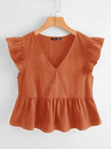 Soleia WYWH Damski wakacyjny pepitkowy rękaw motylkowy z falbaną w kolorze czarnym