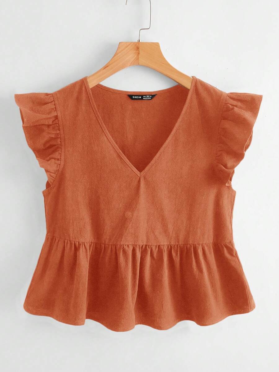 Soleia WYWH Damski wakacyjny pepitkowy rękaw motylkowy z falbaną w kolorze czarnym