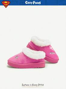 SUPERMAN X Cozy Pixies 1 par de chinelos casuais de cano baixo com forro térmico e estampa de desenho animado rosa para meninas, confortáveis e leves para uso diário e esportes - Rosa Quente - Ver 8