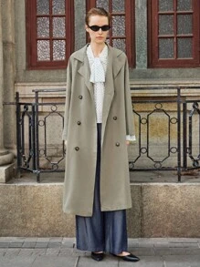 Lumivelle 女士休闲通勤披肩风衣，秋季新品 - 卡其色 - 查看 5