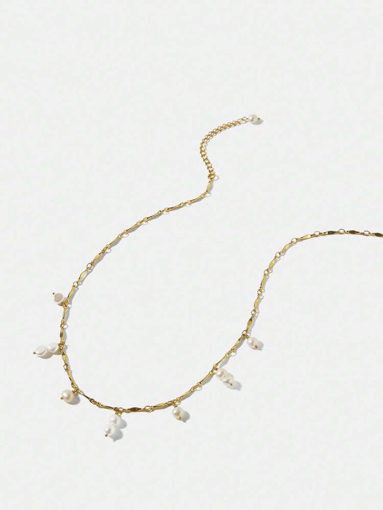 GOLD ELEGANT FAUX PEARL DETAIL NECKLACE