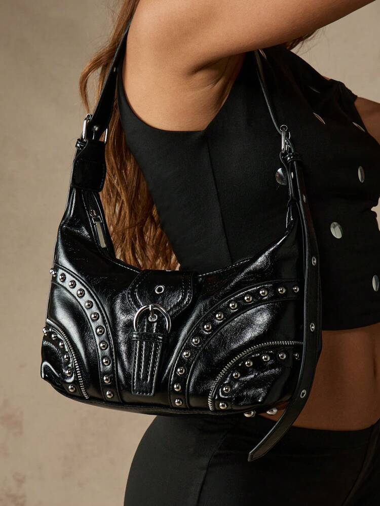 Sling Bag Missguided Tote Bag MISSGUIDED Studded Hobo Shoulder Bag