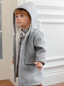 Souflis Souflis Baby Boy 3-24 Months Minimalist Wool Blend Hooded Trench Coat, Fashionable With Warm Thermal Lining, Autumn/Winter, Children Apparel Coat Coat Winter Coat Winter Clothes Hooded Coat Winter Jacket Jacket Winter Coat Gray Wool Coat Coats Coat Fall - Light Grey - View 11