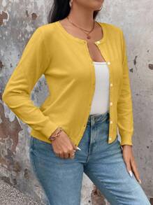 EMERY ROSE Cárdigan sólido versátil y casual de talla grande - Amarillo - Ver 4