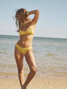 Aralina Summer Vacation Lurex Yellow Bikini Set - Yellow - View 11