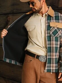 Manfinity Nomadique 男士时尚休闲复古格子夹克 - 彩色 - 查看 7