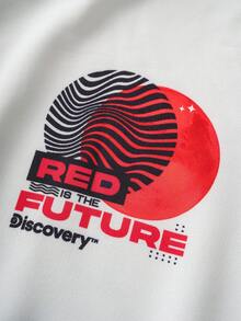 Discovery X SHEIN 青少年男孩休闲运动白色星星和宇航员图案连帽卫衣，秋冬