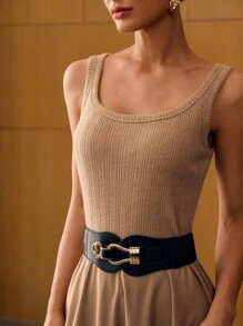 MOTF PREMIUM BELTED RIB-KNIT DRESS - Khaki - View 2