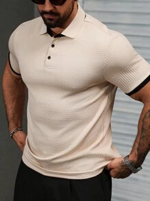 Manfinity CasualCool Áo thun polo tay ngắn thời trang công sở tối giản thường ngày dành cho nam Áo thun polo màu mơ có họa tiết, cổ bẻ cài nút, dáng ôm vừa vặn, thích hợp chơi tennis và golf Áo thun polo dáng ôm vừa vặn màu mơ có chi tiết cài nút, chất liệu vải nhẹ, thích hợp mặc ngoài trời Áo thun polo thể thao tay ngắn, phong cách Old Money - Màu be - Xem 4