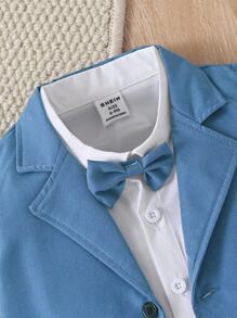 SHEIN Baby Boy Summer Casual Solid Color Short Sleeve Shirt And Jacket With Shorts Set - Blue - View 8