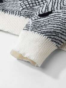 Manfinity Hypemode 男士卡通熊圆领宽松休闲毛衣，秋冬 - 黑與白 - 查看 5