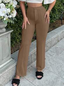 SHEIN SXY 女士浅棕色喇叭西装裤，适合春季、秋冬通勤 - 摩卡棕 - 查看 1