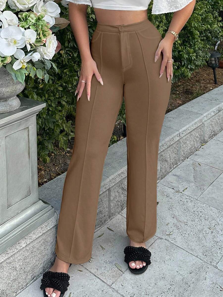 SHEIN SXY 女士浅棕色喇叭西装裤，适合春季、秋冬通勤 - 摩卡棕 - 查看 1