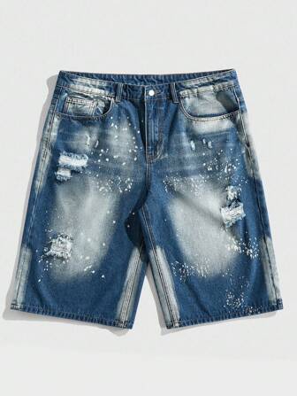 Street Life Herren Lässig Verwaschen Destroyed Denim Shorts