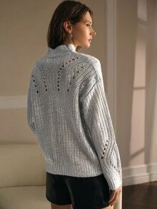 MOTF PREMIUM HOLLOW OUT PULLOVER SWEATER - Grey - View 4