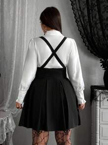 Whyspr 大码时尚深色褶皱背带裙 - 黑色 - 查看 2