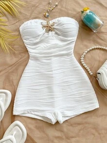 Soleia Women's Jacquard Knit Textured Fabric Metal Accent Jumpsuit, Suitable For Party, Christmas, Date Night, Nightclub, Beach, Cruise, Afternoon Tea, Bohemian, Boho, Vacation, Fall