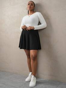 SHEIN Tall CURVE Váy PU thường ngày cỡ lớn dành cho nữ có lót quần short - màu đen - Xem 6