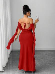 Elenzga Đầm thanh lịch thiết kế ruy băng cỡ lớn - Đỏ - Xem 2