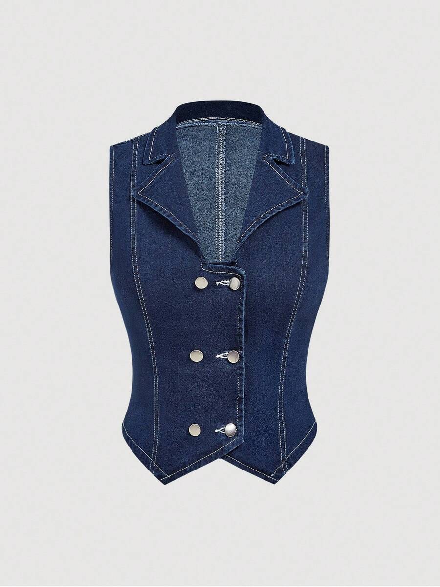 Sweetra 女士休闲性感牛仔衬衫 - 藍色 - 查看 1