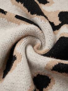 LanaWest Women's Autumn/Winter Fashion Leopard Print Knit Ruffle Hem Bodycon Design Sweater Dress Fall Cloth For Women - Apricot - View 4