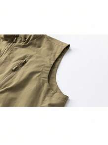 Manfinity Homme 男士休闲百搭简约无袖多口袋拉链背心，秋季 - 卡其色 - 查看 5