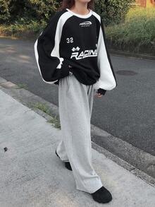 FRIFUL Women's Contrast Color Patchwork Letter Print Sweatshirt,Fall Women Clothes - Black - View 7