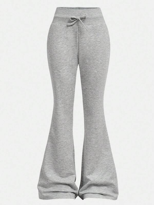 Girlism Pantalón de chándal acampanado de unicolor con lazo en la cintura para adolescentes