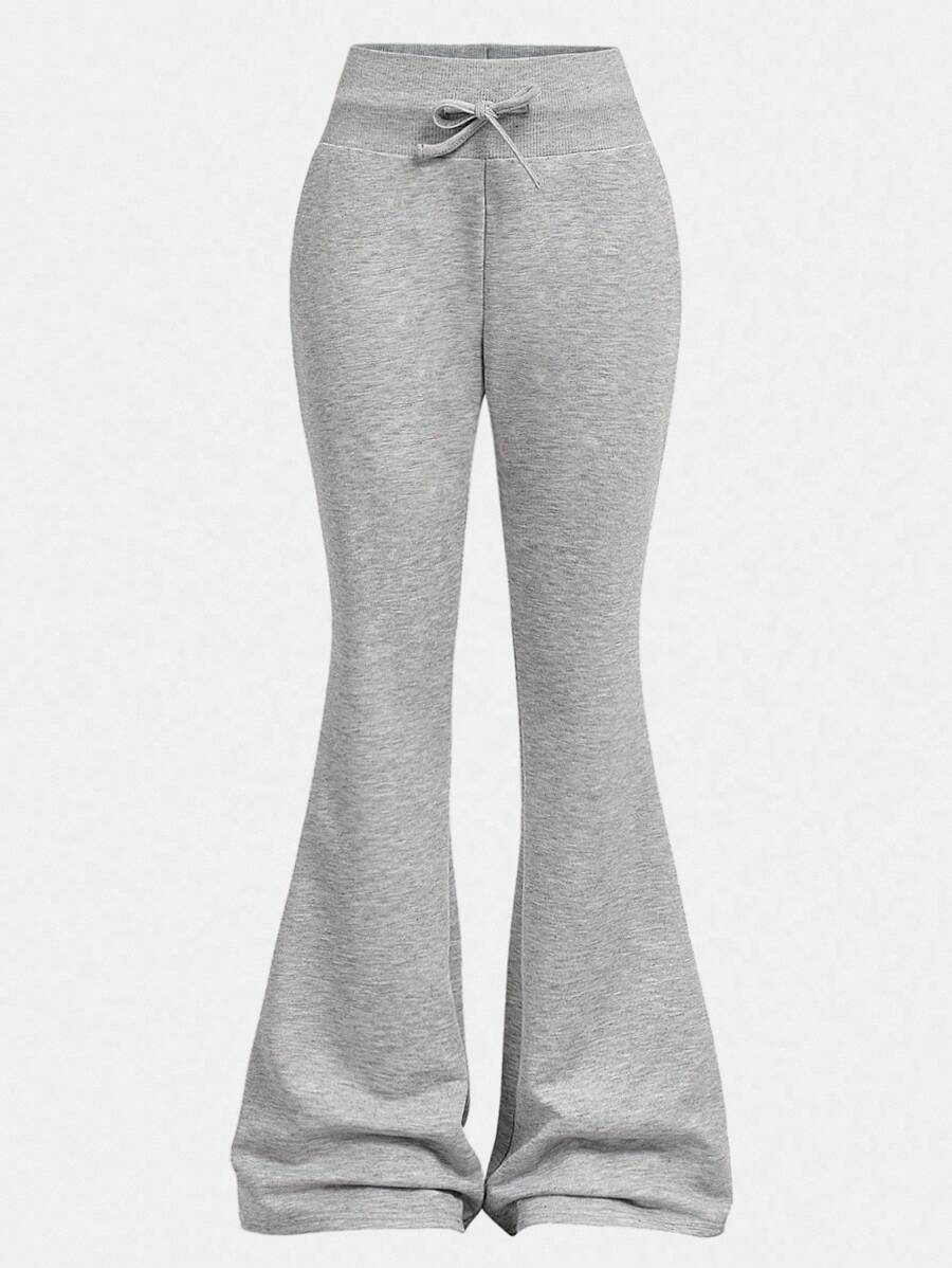 Girlism Teen Girls Light Grey Polyester Flare Leg Sweatpants For Casual Everyday Wear/Back To School,Fall,Winter/Y2k,Halloween Flare Pants Flared Sweatpants Bell Bottom Pants Wide Leg Sweatpants Girls Sweatpants - Light Grey - View 1