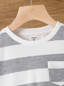 SHEIN Young Boys Colorblock Striped Crew Neck Long Sleeve Sweatshirt, In Fall/Winter - Multicolor - View 4