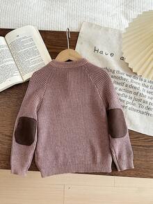 Blossori Young Boys Cardigans Polka Dot & Striped Loose Fit Crew Neck Knit Sweater, Autumn/Winter Fall - Brown - View 2