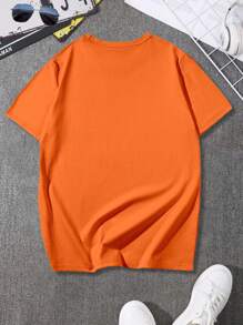 Manfinity Homme Plus Size Men's Casual Solid Color Short Sleeve T-Shirt, Summer - Orange - View 2