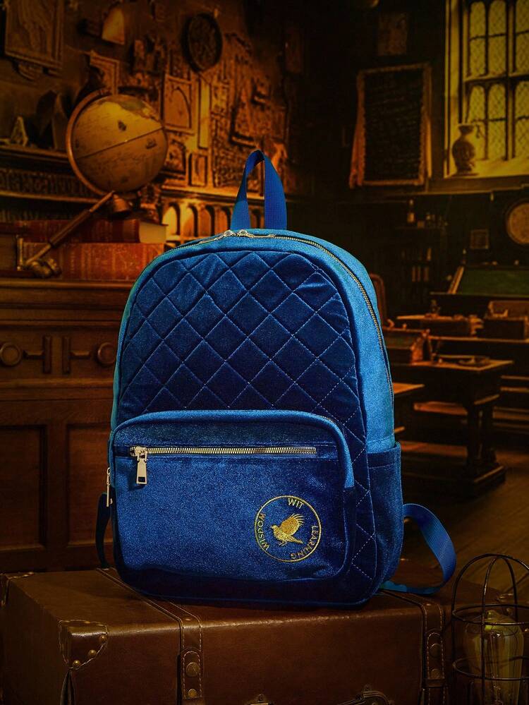 HARRY POTTER X SHEIN Women's Fashion Quilted Embroidered Detail Backpack, Back To School - Blue - View 11