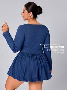 Flexra Plus Size Women Blue Denim Elastic Sexy Fashion Long Sleeve Dress Autumn - Blue - View 2