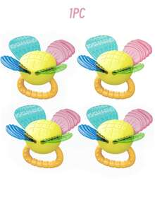 Zazumi 1 pieza Juguete de dentición con forma de flor de silicona para bebés recién nacidos, juguete de aprendizaje temprano y juego sensorial para el primer año de desarrollo con diseño de agarre fácil (estilo y accesorios aleatorios)