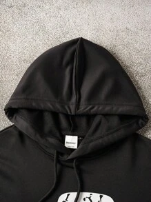Discovery X SHEIN Men's Casual Fashionable Street Hoodie With Letter & Animal Print, Pocket, Drawstring, Suitable For Spring & Autumn - Black - View 3