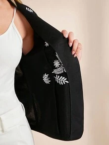 Amorya 女士优雅荷叶边长袖百搭黑色外套，休闲秋季时尚单品 - 黑色 - 查看 8