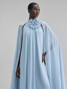 Ontre 2026春夏新款吊带喇叭连衣裙，饰有串珠，休闲都市商务度假海滩音乐节穿搭，优雅波西米亚风派对礼服，女士 - 藍色 - 查看 2