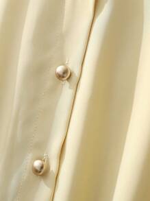 Franclia Fashionable Casual Round Neck Short Sleeve Button-Down Cinched Waist High-End Pleated Elegant Women Dress