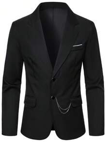 Calvornis 男士日常畅销服装，时尚链条配饰，时尚休闲婚礼优雅黑色西装外套，适合新郎，Old Money