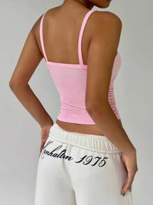 SHEIN MOOSTA Top Cami Acanalado Para Mujeres - Rosa - Ver 2