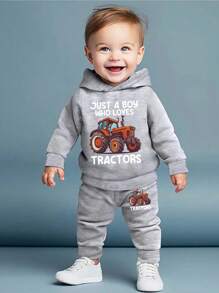 GraphicGems Baby Boy Car Pattern Casual Hooded Long Sleeve Sweatshirt And Pants Set, Spring/Autumn